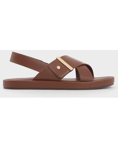 Charles & Keith Crossover-strap Slingback Sandals - Brown