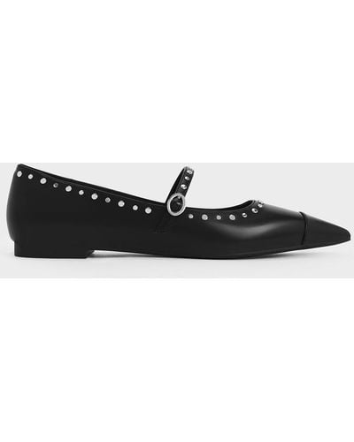 Charles & Keith Studded Pointed-toe Mary Jane Flats - Black