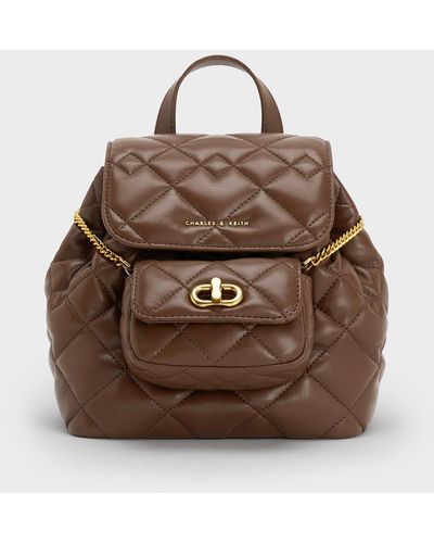Charles & Keith Aubrielle Quilted Backpack - Brown