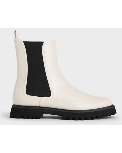Charles & Keith Ridged-sole Chelsea Boots - White