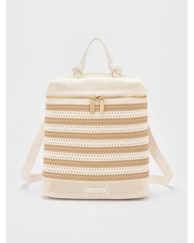 Charles & Keith Ida Knitted Striped Backpack - Natural