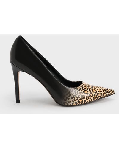 Charles & Keith Patent Leopard Print Stiletto Heel Court Shoes - Multicolour