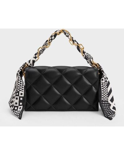 Charles & Keith Alcott Scarf Handle Quilted Clutch - Black