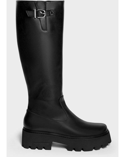 Charles & Keith Imogen Side-buckle Chunky Knee-high Boots - Black