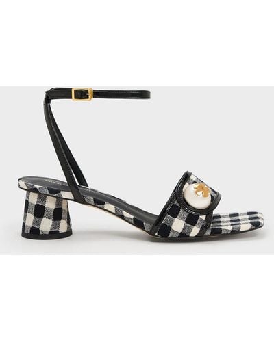 Charles & Keith Pearl-embellished Gingham Sandals - White