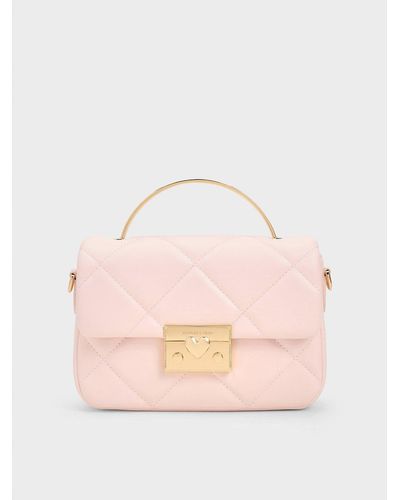 Charles & Keith Quilted Boxy Top Handle Bag - Pink