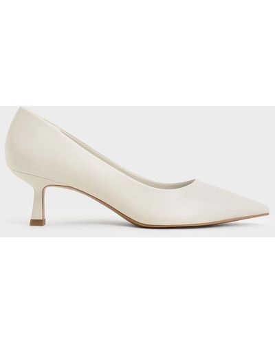 Charles & Keith Emmy Pointed Kitten Heel Pumps - Natural