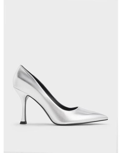 Charles & Keith Metallic Pointed-toe Spool-heel Court Shoes - White