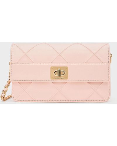 Charles & Keith Eleni Quilted Crossbody Bag - Pink
