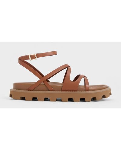 Charles & Keith Crossover Ankle-strap Sandals - Brown