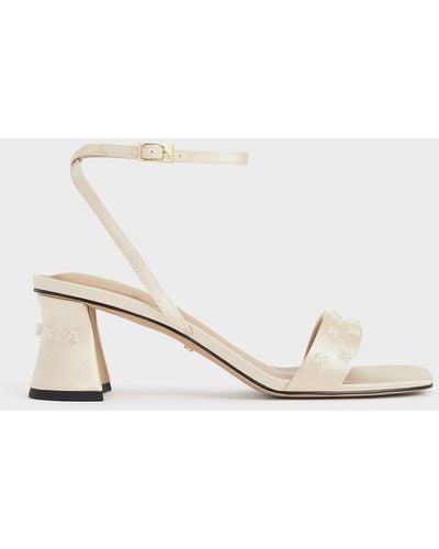 Charles & Keith Recycled Polyester Beaded Heeled Sandals - Natural