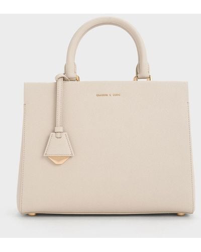 Charles & Keith Mirabelle Structured Top Handle Bag - Natural