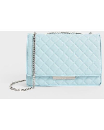 Charles & Keith Double Chain Handle Quilted Bag - Blue