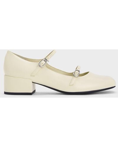 Charles & Keith Double-strap Block-heel Mary Janes - Natural