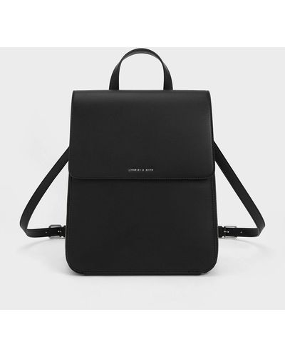 Charles & Keith Front Flap Structured Backpack - Black