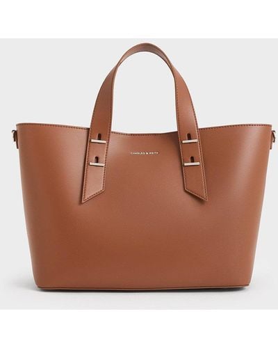 Charles & Keith Metallic-accent Double Handle Bag - Brown