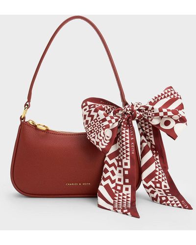 Charles & Keith Alcott Scarf Chain-link Shoulder Bag - Red