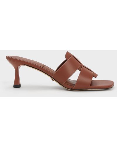 Charles & Keith Trichelle Interwoven Leather Spool Heel Mules - Brown