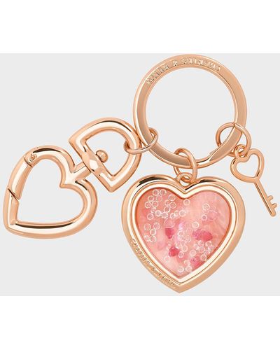 Charles & Keith Heart Lock Crystal Keychain - Pink