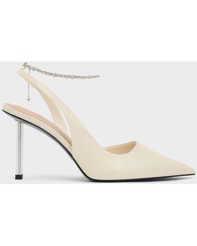 Charles & Keith Crystal-chain Ankle-strap D'orsay Court Shoes - White