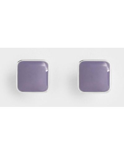 Charles & Keith Ellowyn Square Stud Earrings - Purple