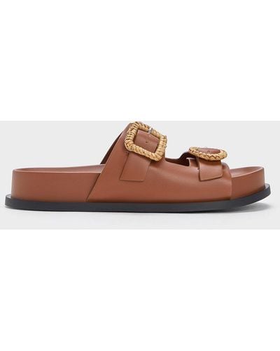 Charles & Keith Woven-buckle Double-strap Sandals - Brown