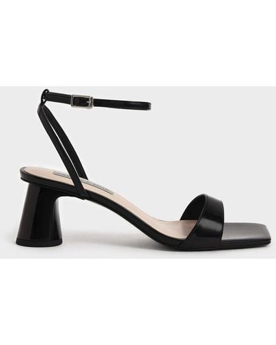 Black Ankle Strap Stacked Heel Sandals | CHARLES & KEITH