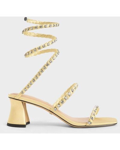 Charles & Keith Goldie Recycled Polyester Gem-encrusted Spiral Sandals - Metallic