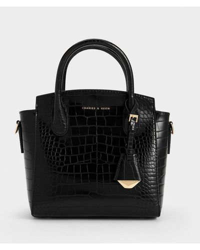 Charles & Keith Harper Croc-effect Structured Top Handle Bag - Black