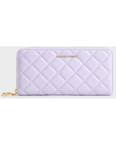 Charles & Keith Cressida Quilted Long Wallet - Purple
