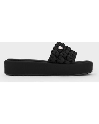 Charles & Keith Woven Flatform Sandals - Black