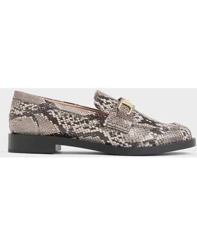 Charles & Keith Snake-print Metallic-accent Loafers - Gray