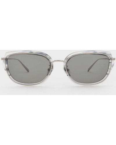 Charles & Keith Metallic Rim Geometric-frame Sunglasses - Gray