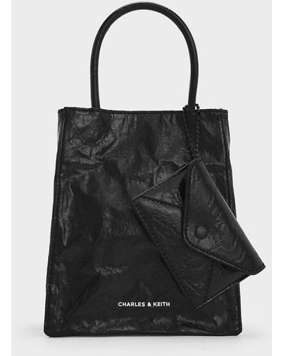 Charles & Keith Matina Crinkle-effect Elongated Tote Bag - Black