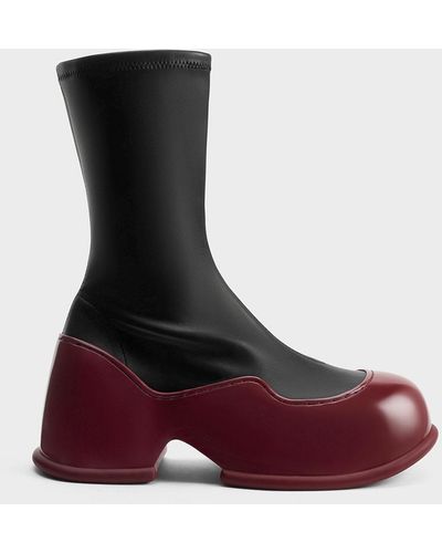 Charles & Keith Pixie Two-tone Patent Calf Boots - Red