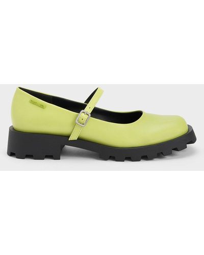 Charles & Keith Rounded Square-toe Mary Janes - Green