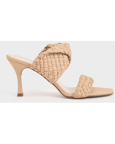 Charles & Keith Double Strap Woven Heeled Mules - Natural