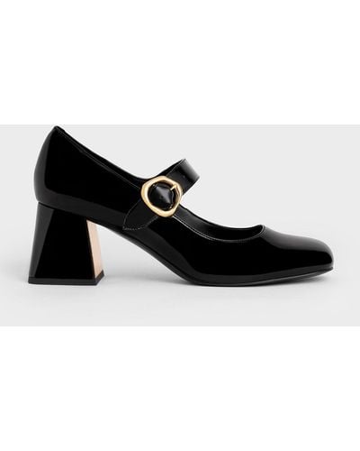 Charles & Keith Patent Buckled Mary Jane Pumps - Black