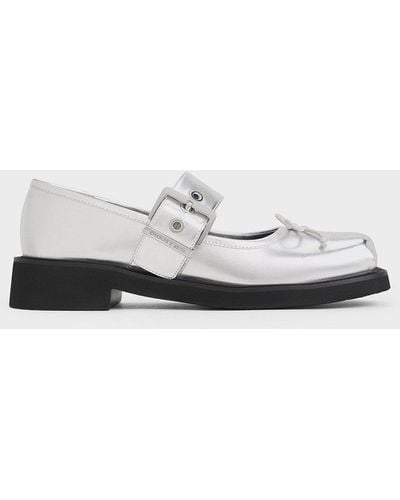 Charles & Keith Metallic Bow Buckled Mary Janes - White