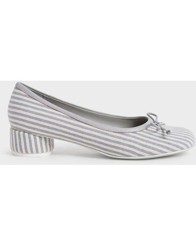 Charles & Keith Striped Bow Cylindrical Heel Pumps - Blue