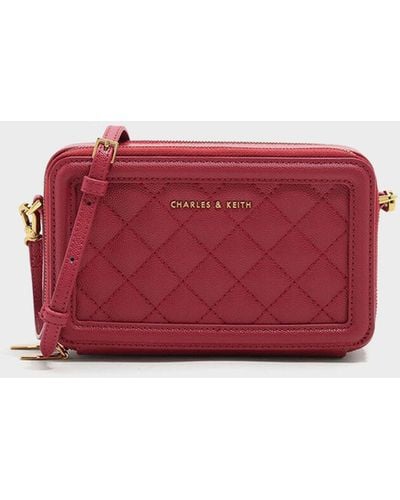 Charles & Keith Quilted Boxy Long Wallet - Red