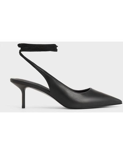 Charles & Keith Textured Tie-around Pointed-toe Court Shoes - Black