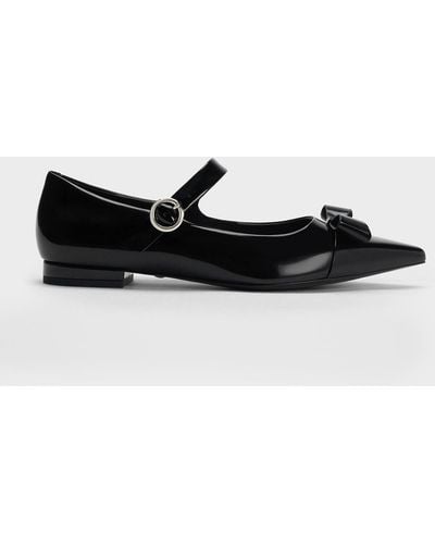 Charles & Keith Leather Bow Mary Jane Flats - Black
