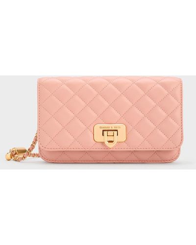 Charles & Keith Cressida Quilted Push-lock Clutch - Pink