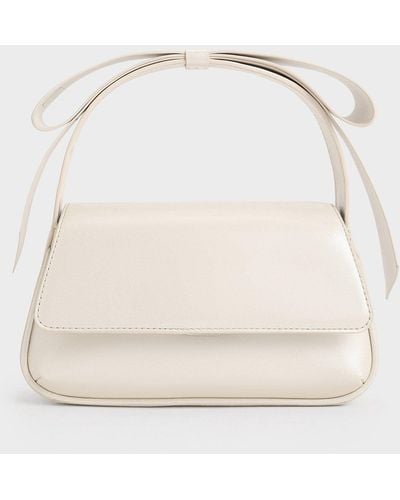 Charles & Keith Leather Bow Top-handle Bag - Natural