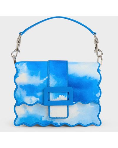Charles & Keith Waverly Cloud-print Scallop-trim Bag - Blue
