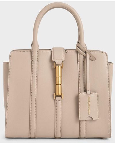 Charles & Keith Cesia Metallic Accent Tote Bag - Natural