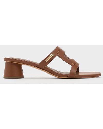 Charles & Keith Cut-out Cylinder-heel Mules - Brown