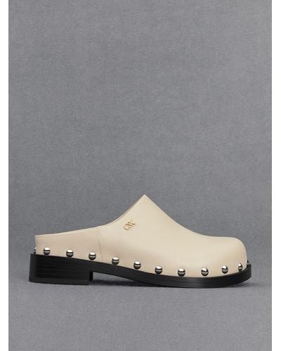 Charles & Keith Leather Studded Clogs - Gray