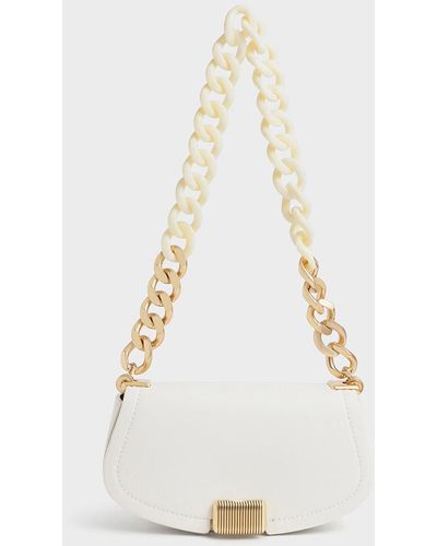Charles & Keith Sonnet Two-tone Chain Handle Shoulder Bag - White